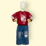 2Pc Unisex Kids Graphic Sweatshirt & Wide-Leg Denim Jeans Set