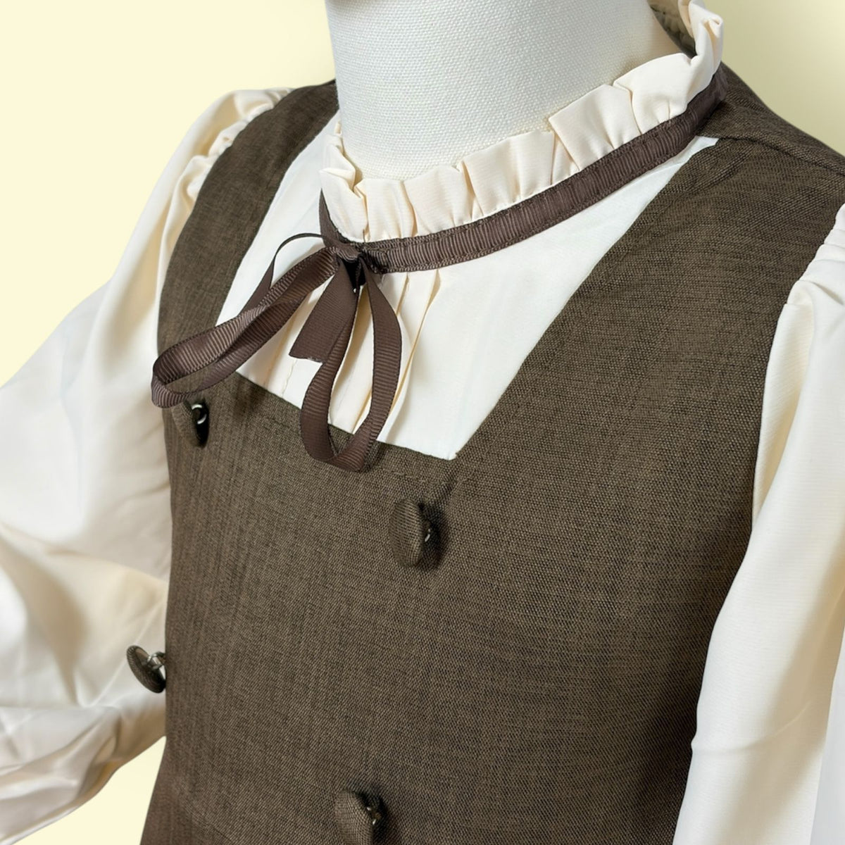 Stylish Girls Brown Layered Frock with Cream Puff Sleeves