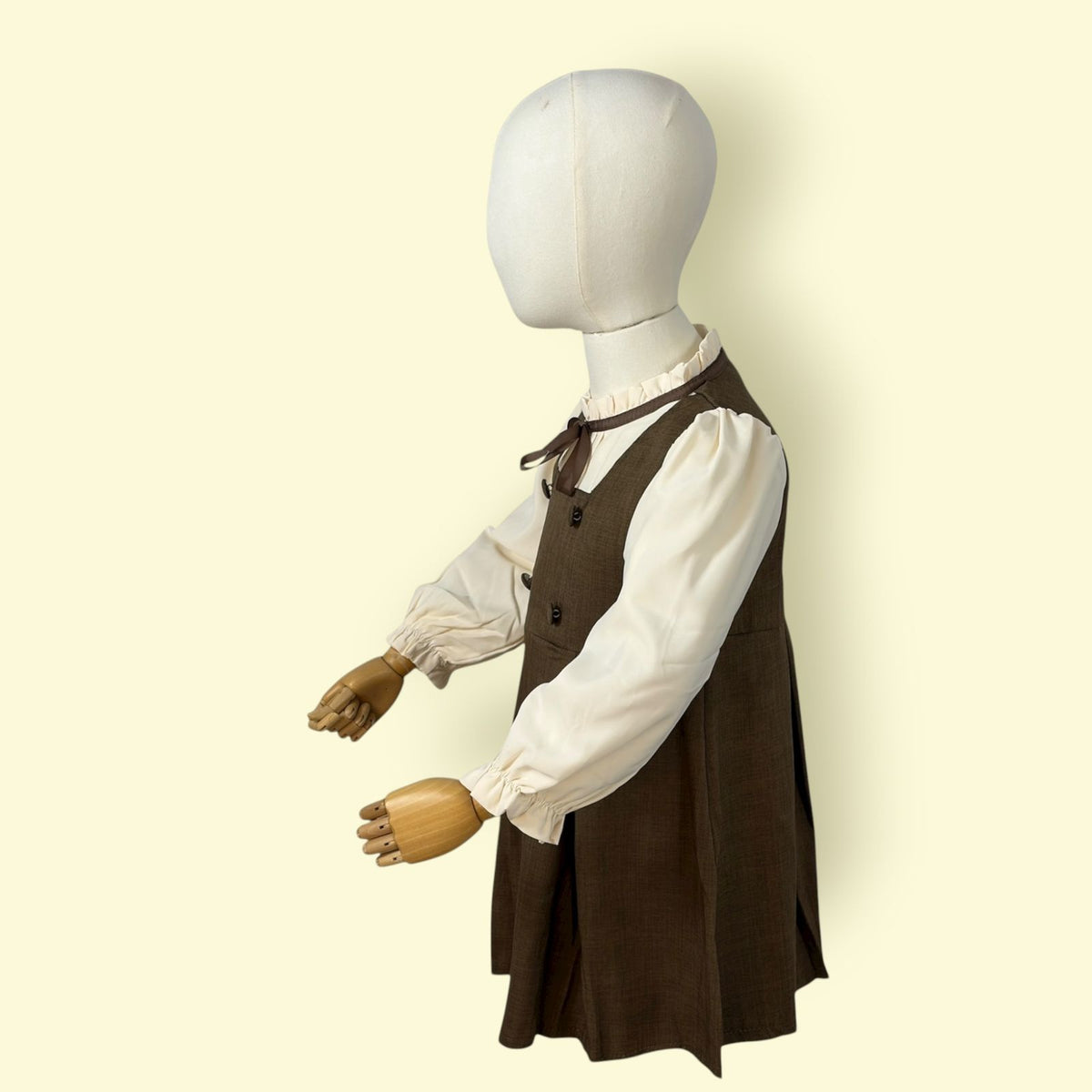 Stylish Girls Brown Layered Frock with Cream Puff Sleeves