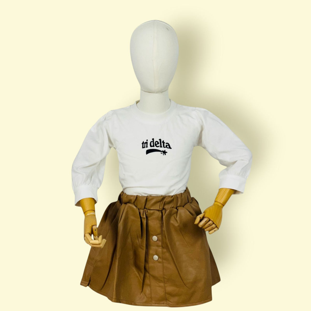 Stylish Girls 3-Piece Set Faux Leather Skirt Set with Jacket & White Top