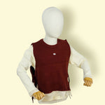 2Pc Girls Cream Full Sleeve Top with Maroon Knitted Sweater Vest Set