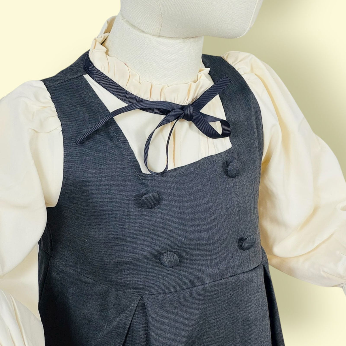 Stylish Girls Grey Layered Frock with Cream Puff Sleeves