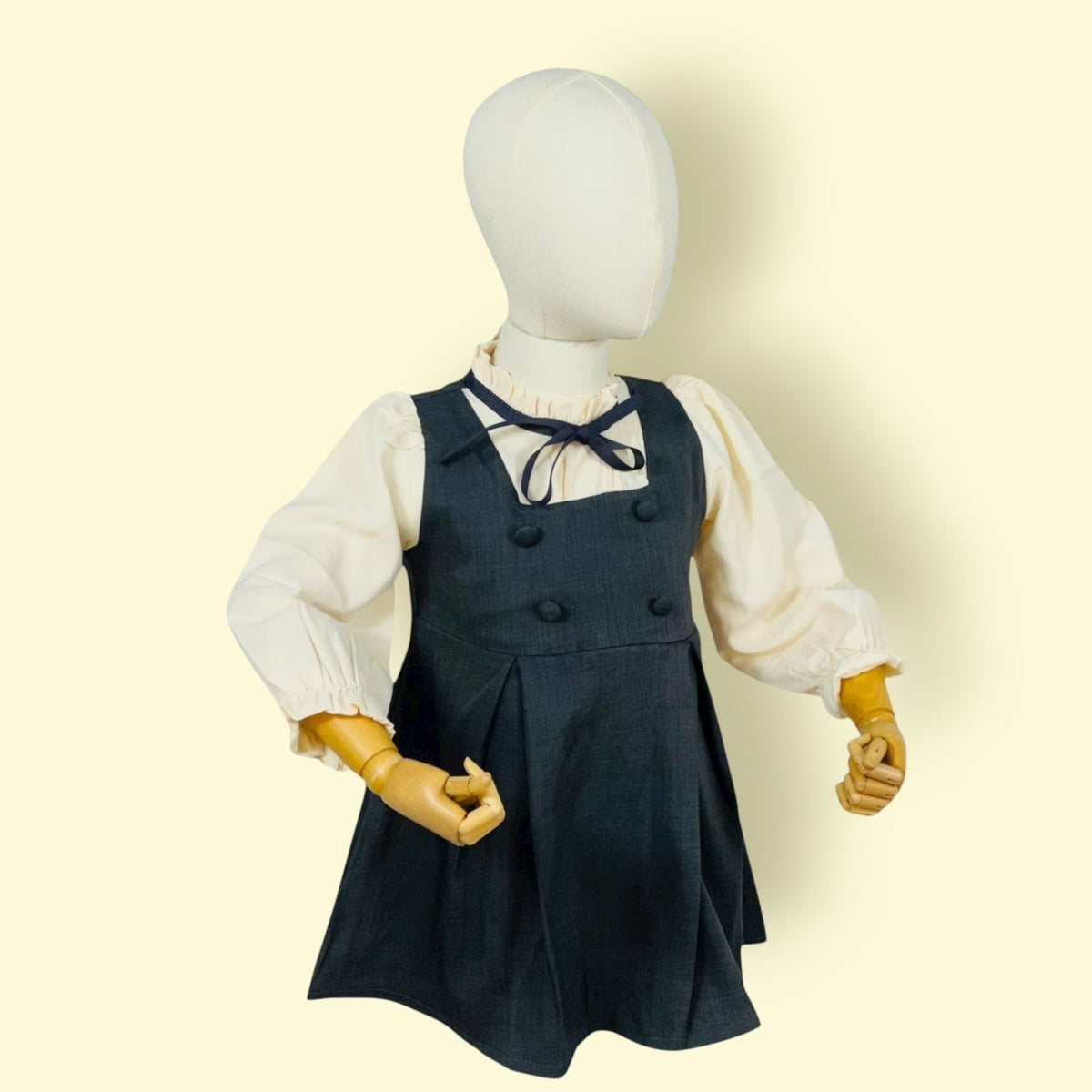 Stylish Girls Grey Layered Frock with Cream Puff Sleeves