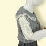 3Pc Girls’ Grey Pleated Skirt & Cream Top with Knitted Lace Vest Set