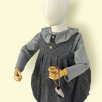 2Pc Girls Grey Polka Dot Dress with Matching Inner Top Set