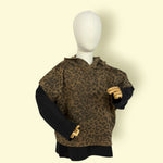 2Pc Unisex Oversized Black Sweatshirt with Detachable Leopard Print Hoodie Set