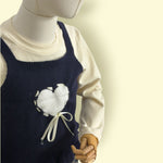 Cute Girls 3-Piece Outfit Set – Cream Top, Check Skirt & Navy Heart Sweater