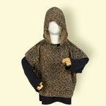 2Pc Unisex Oversized Black Sweatshirt with Detachable Leopard Print Hoodie Set