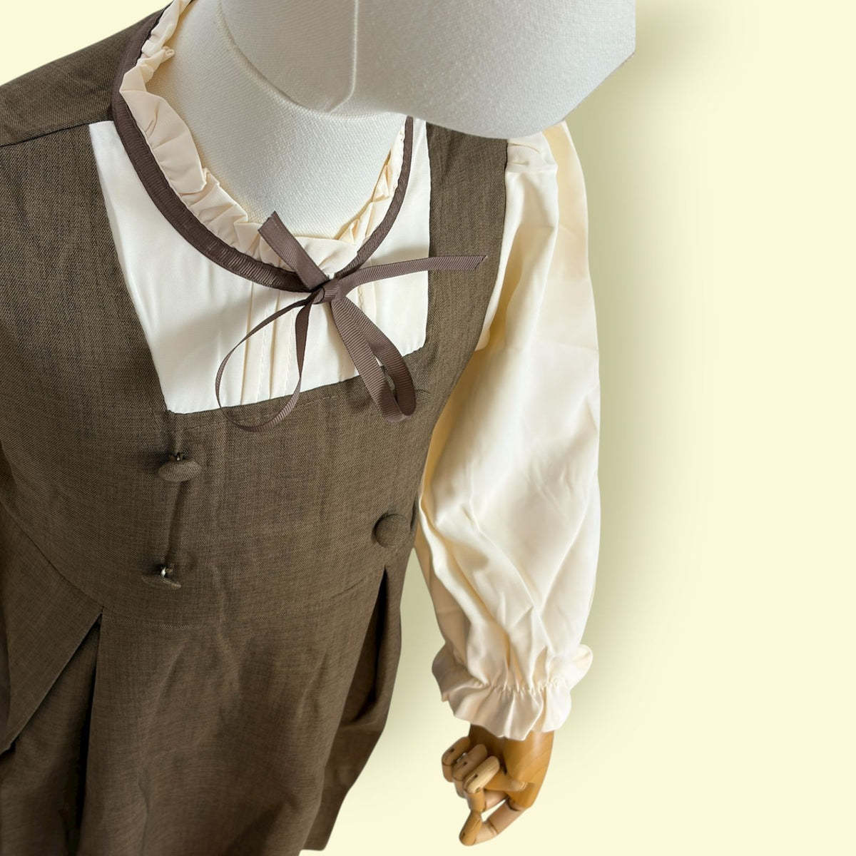 Stylish Girls Brown Layered Frock with Cream Puff Sleeves