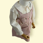 Cute Girls 3-Piece Pink Pinafore Dress Set with White Shirt and Matching Bag