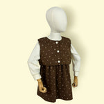 Brown Polka Dot 2-Piece Dress Set for Girls | Long Sleeve Top & Sleeveless Outer Dress