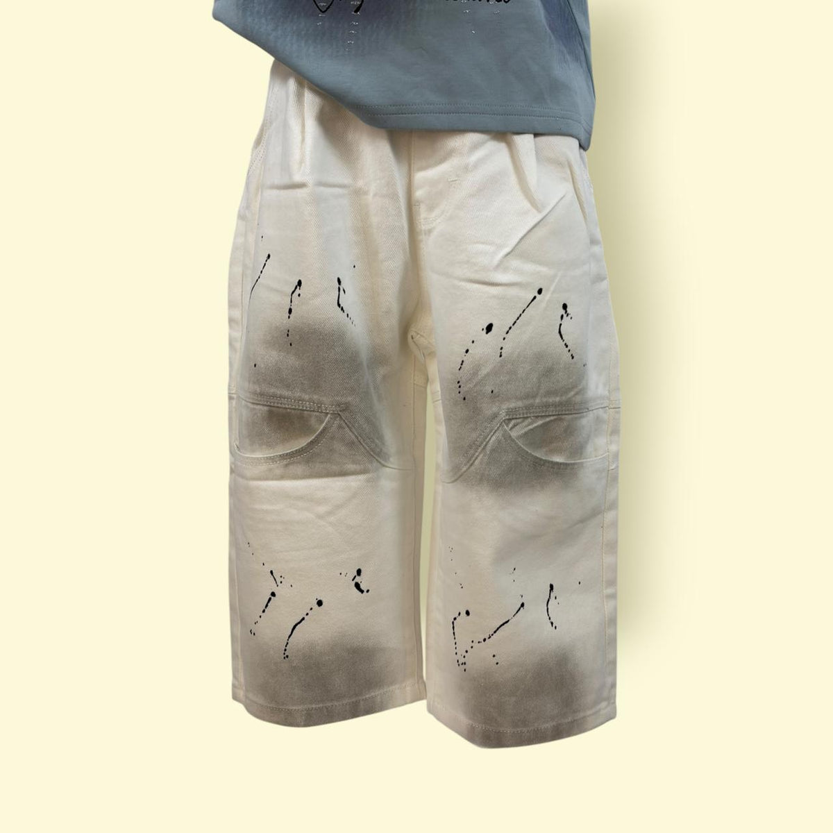 Kids White Paint Splatter Full-Length Pants with Elastic Waist – Trendy Streetwear Style