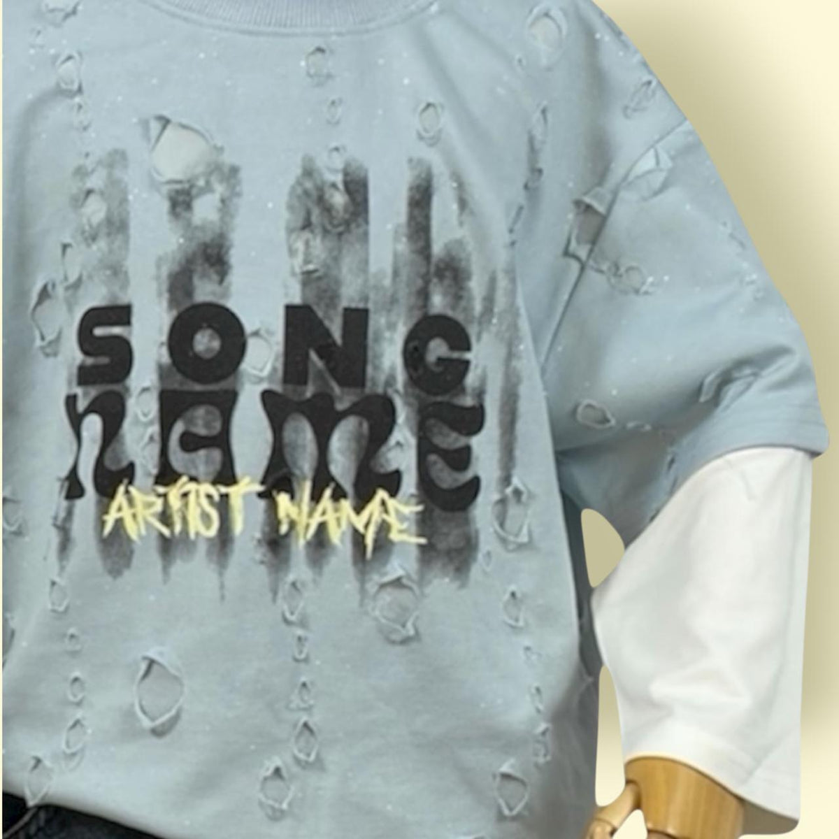 Unisex Layered Distressed T-Shirt – “Song Name” Printed Top with Streetwear Style