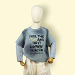 Kids Blue “Feel the Fear” Printed Oversized Sweatshirt – Trendy Casual Streetwear