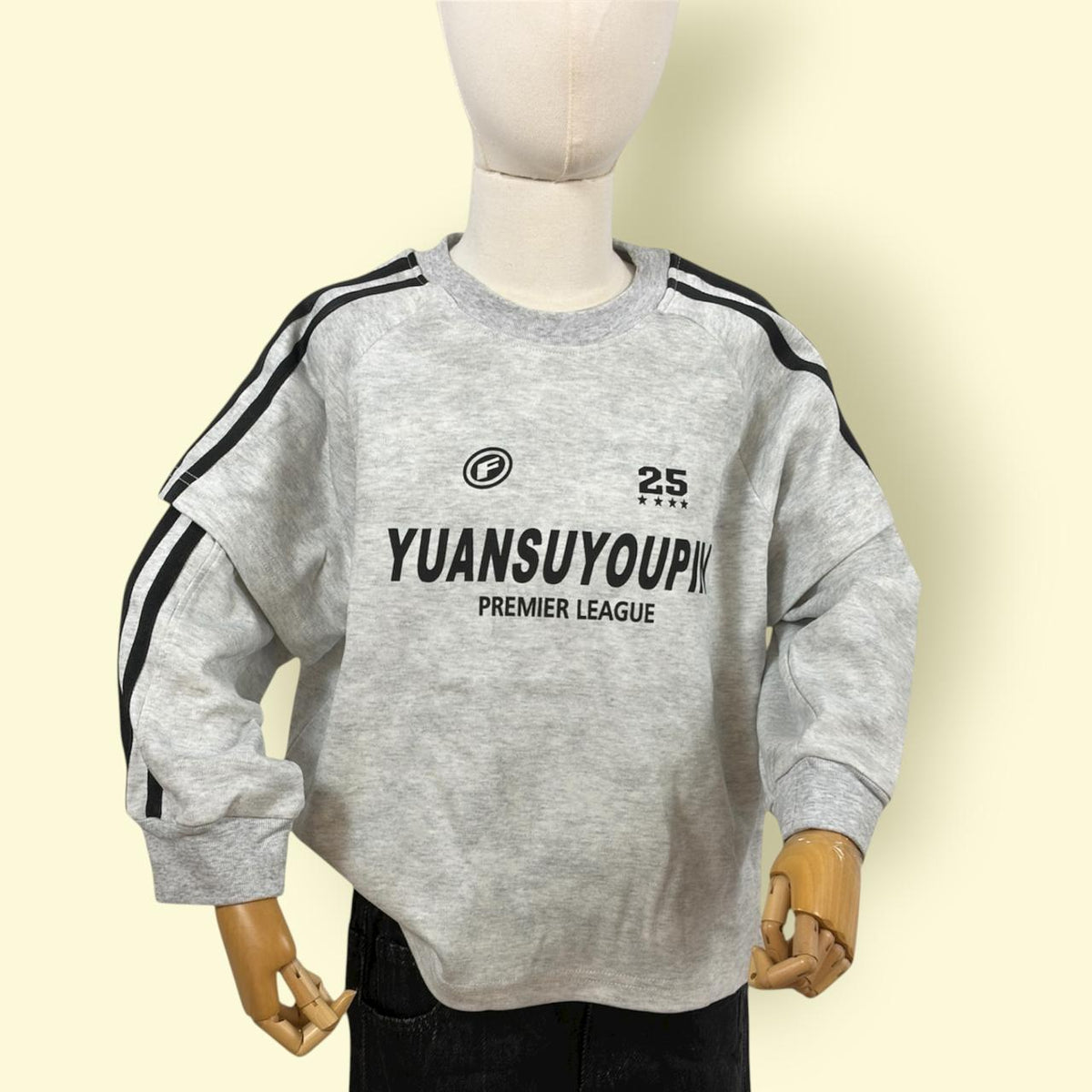 Unisex Grey Printed Sweatshirt with Black Stripes – Casual Premier League Pullover