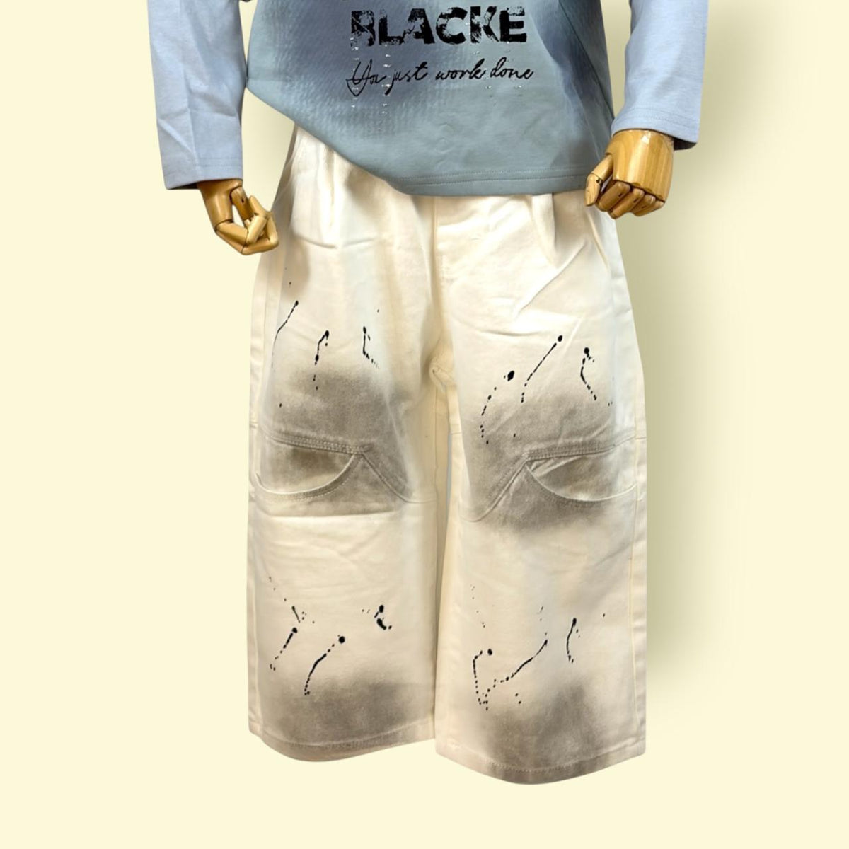 Kids White Paint Splatter Full-Length Pants with Elastic Waist – Trendy Streetwear Style