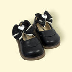 Girls Black Bow Party Shoes | Cute & Comfortable Dress Shoes | With Sticker