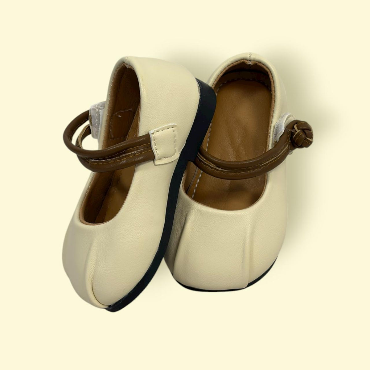 Girls Cream Soft Sole Shoes | Cute & Comfortable Daily Wear | With Sticker