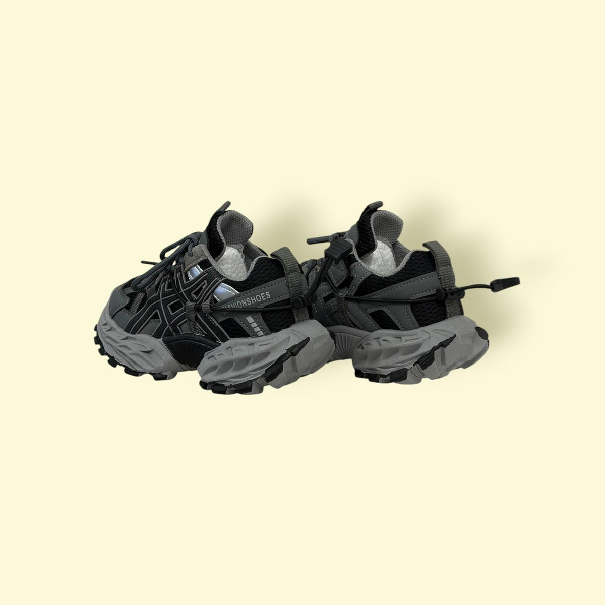 Kids Grey & Black Rugged Sports Sneakers | Heavy-Duty Outdoor Shoes | With Lays & Sticker