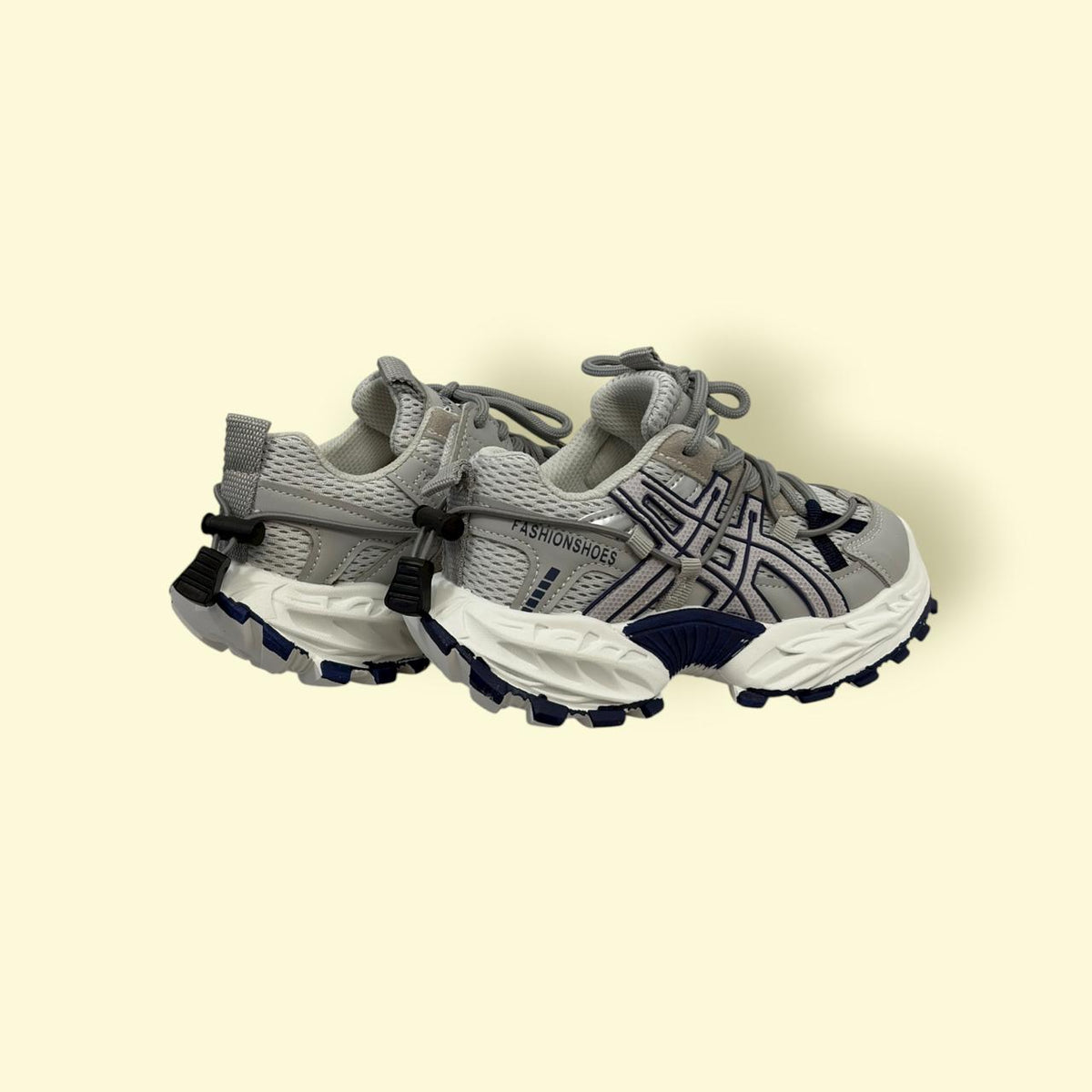 Kids Grey & Navy Rugged Sports Sneakers | Breathable Mesh Outdoor Shoes | With Lays & Sticker