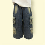 Boys Elastic Waist Cargo Jeans – Multi Pocket Denim Pants with Washed Look