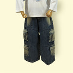 Boys Elastic Waist Cargo Jeans – Multi Pocket Denim Pants with Washed Look