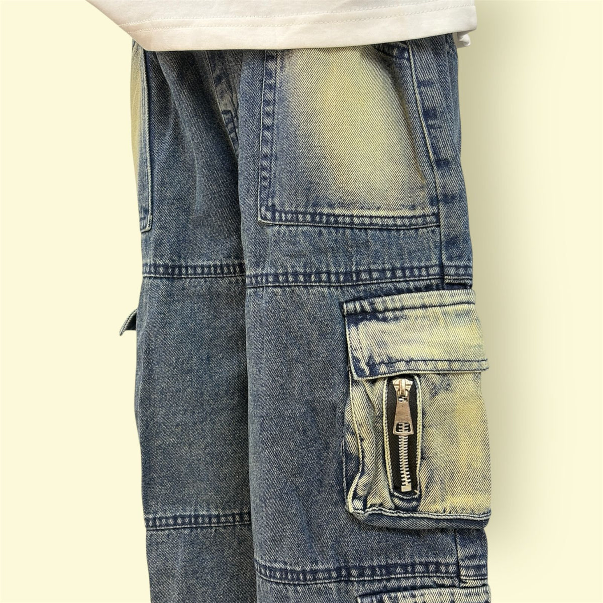 Boys Elastic Waist Cargo Jeans – Multi Pocket Denim Pants with Washed Look