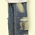 Boys Elastic Waist Cargo Jeans – Multi Pocket Denim Pants with Washed Look