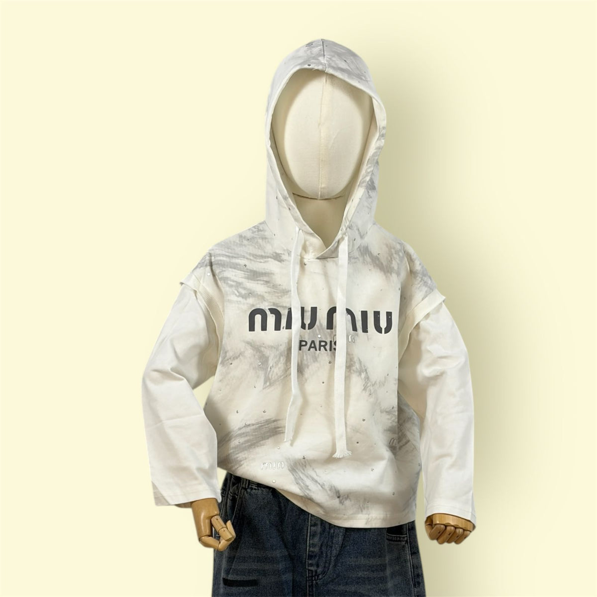 Kids’ White Printed Hooded Sweatshirt