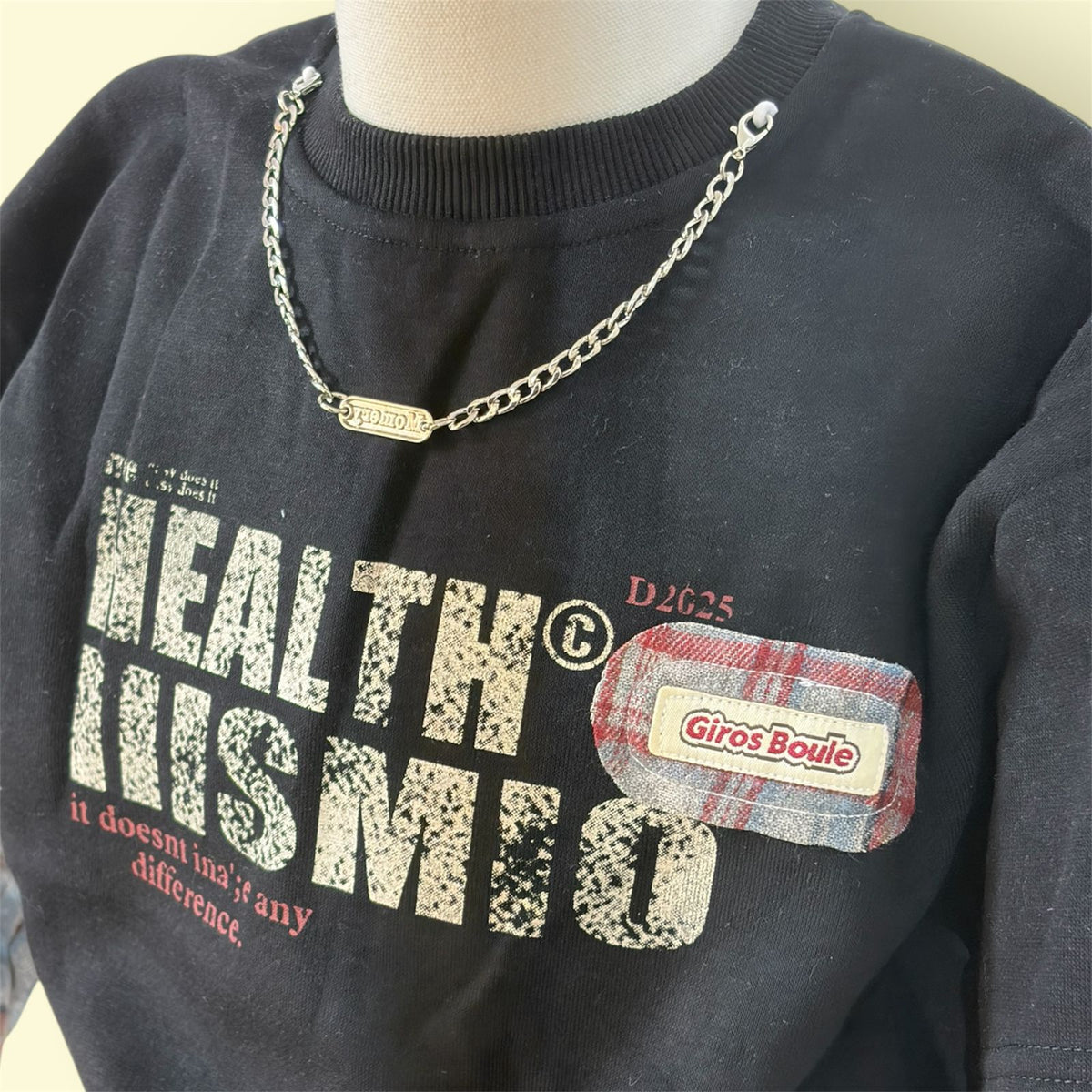 Kids Black Graphic Sweatshirt with Checked Sleeves