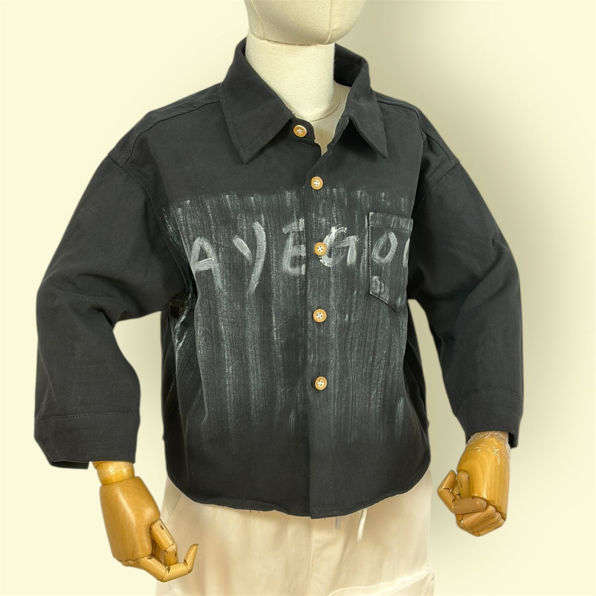 Kids Stylish Black Shirt with Front Pocket and Button Closure