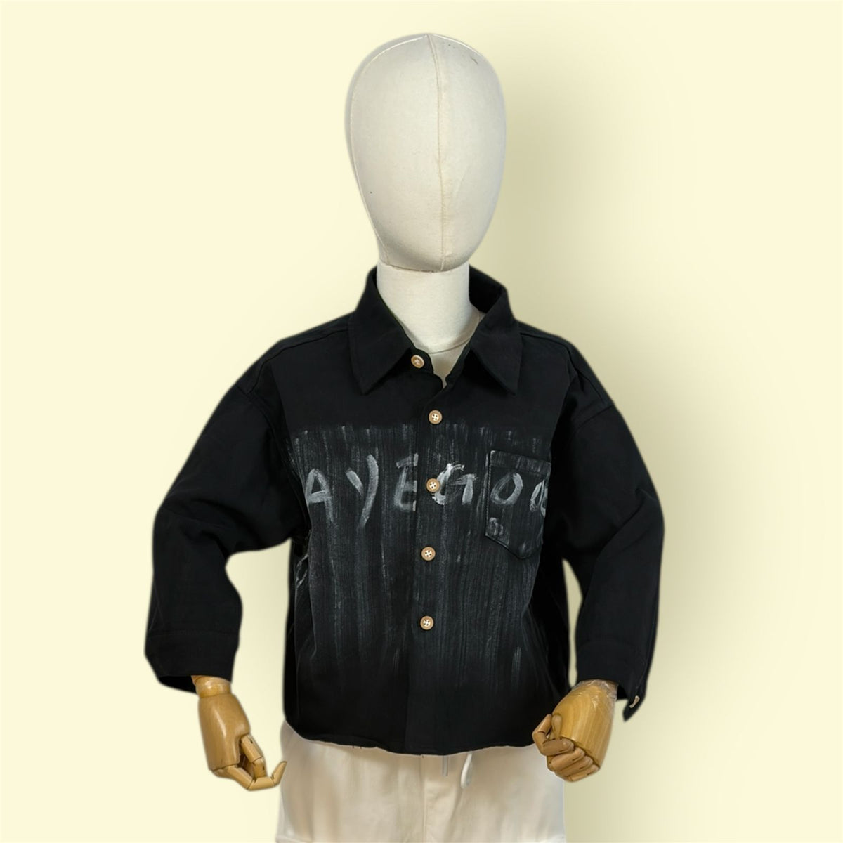 Kids Stylish Black Shirt with Front Pocket and Button Closure