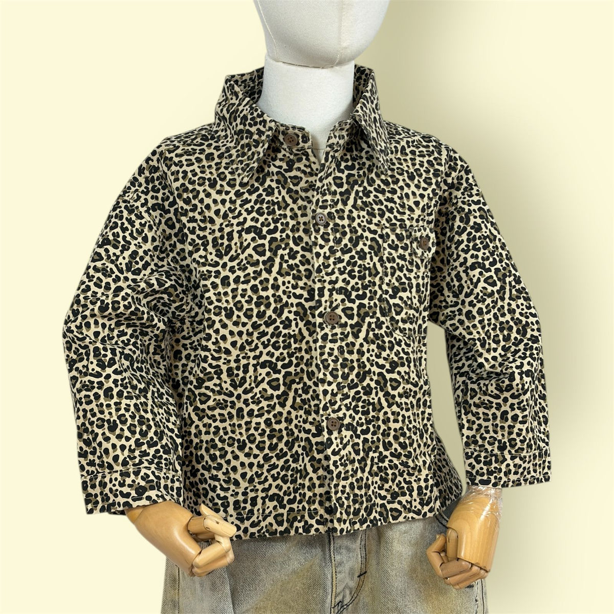 Kids Leopard Print Shirt with Front Pocket and Button Closure