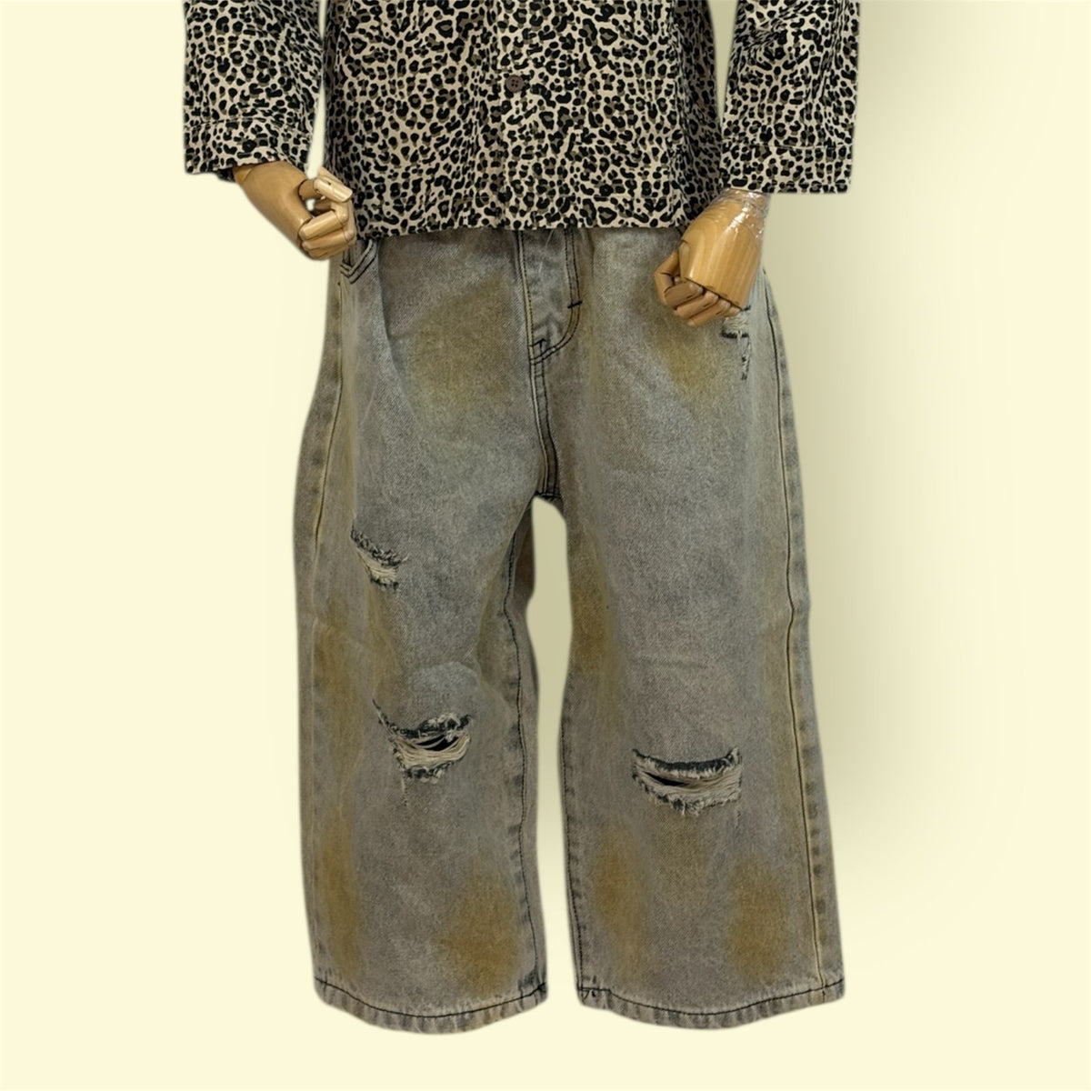 Kids Distressed Denim Jeans with Elastic Waist and Washed Look