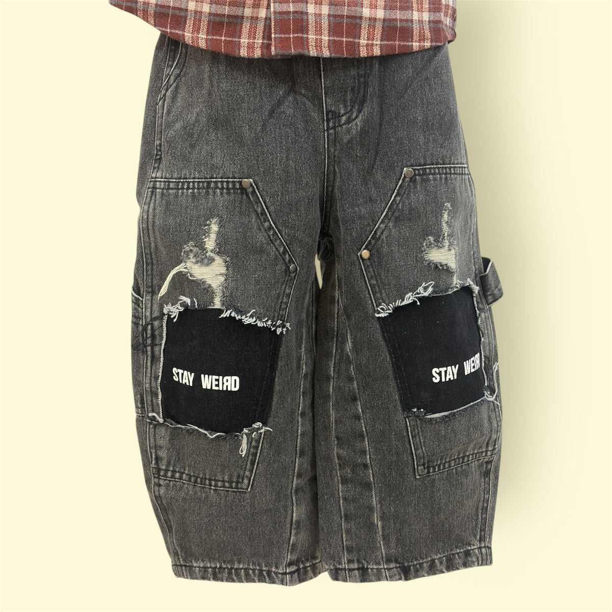 Kids Black Cargo Denim Pants with Elastic Waist