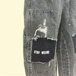 Kids Black Cargo Denim Pants with Elastic Waist