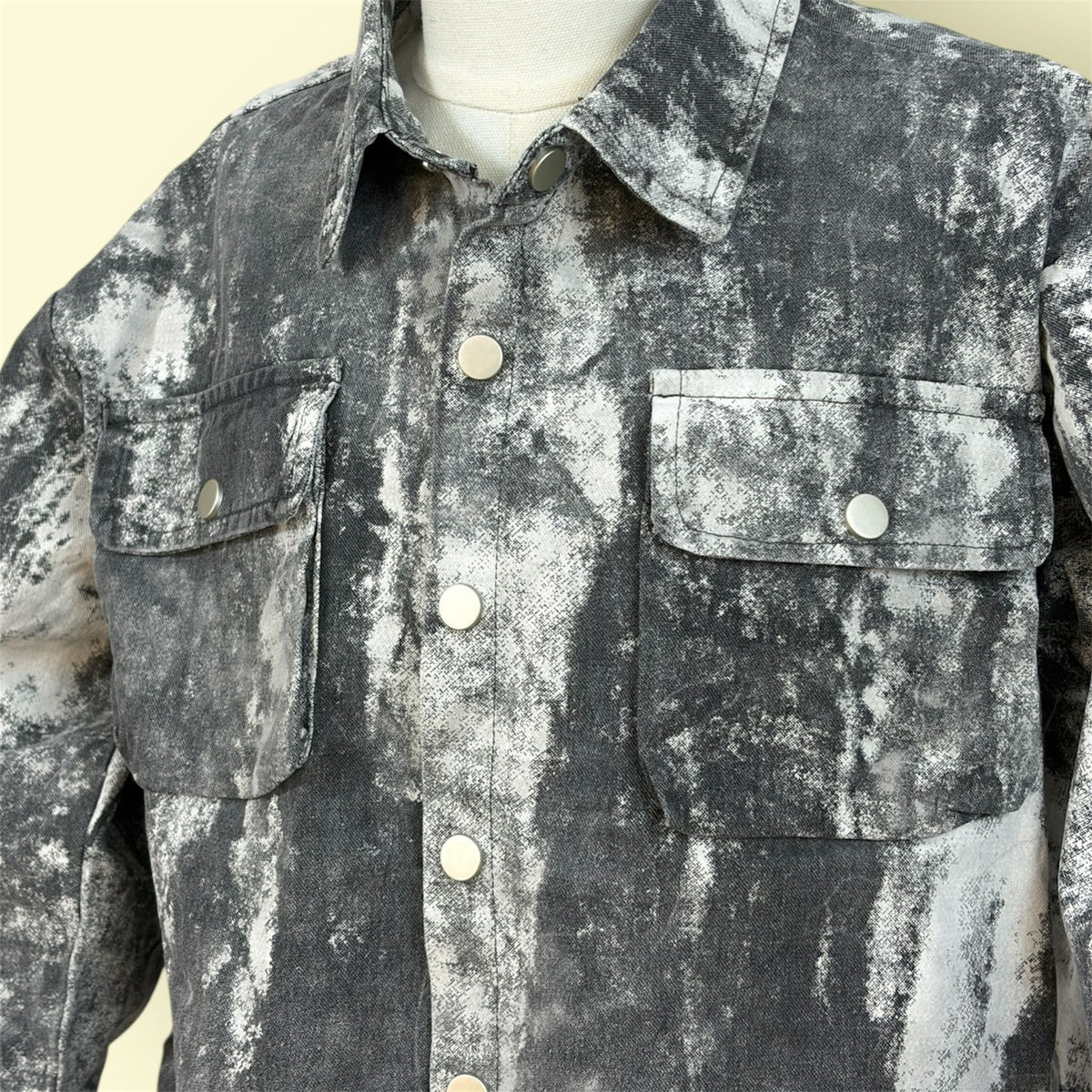 Kids Grey Tie-Dye Denim Shirt with Front Pockets