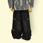 Kids Black Cargo Pants with Elastic Waist and Zipper Pockets
