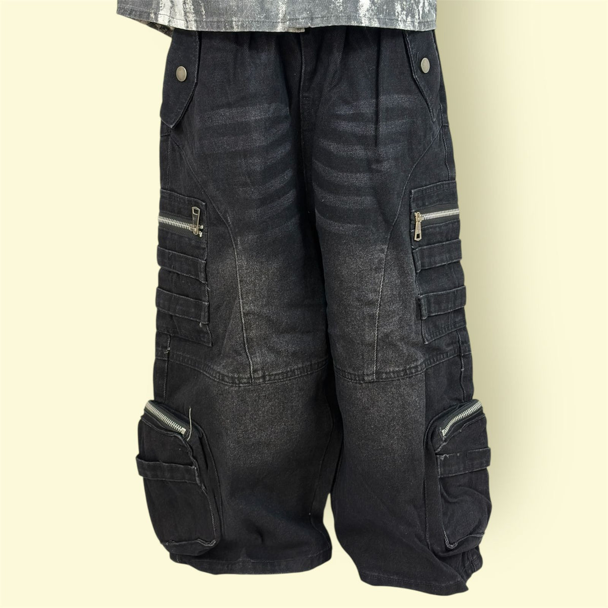 Kids Black Cargo Pants with Elastic Waist and Zipper Pockets