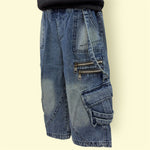 Kids Blue Denim Cargo Pant with Elastic Waist and Zipper Pockets