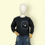 Kids Black Sweatshirt with Front Zipper Pocket Design