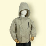 Kids Beige Hooded Jacket with Front Zip and Pocket Detail