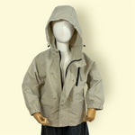Kids Beige Hooded Jacket with Front Zip and Pocket Detail