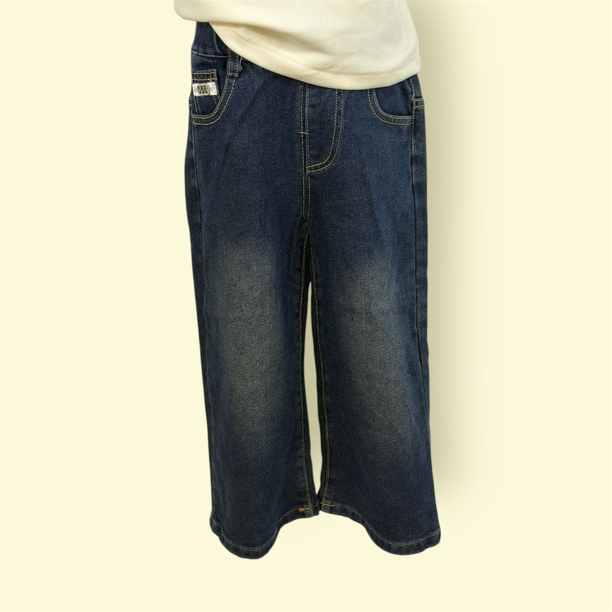 Kids Blue Wide-Leg Jeans | Soft Denim Elastic Waist Pants for Boys & Girls | Casual Loose Fit Trousers