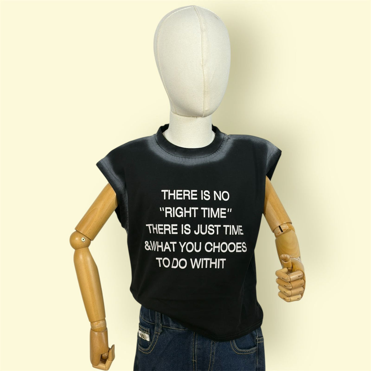 Kids Black Sleeveless Printed T-Shirt | Motivational Quote Top | Casual Cotton Tank for Boys & Girls