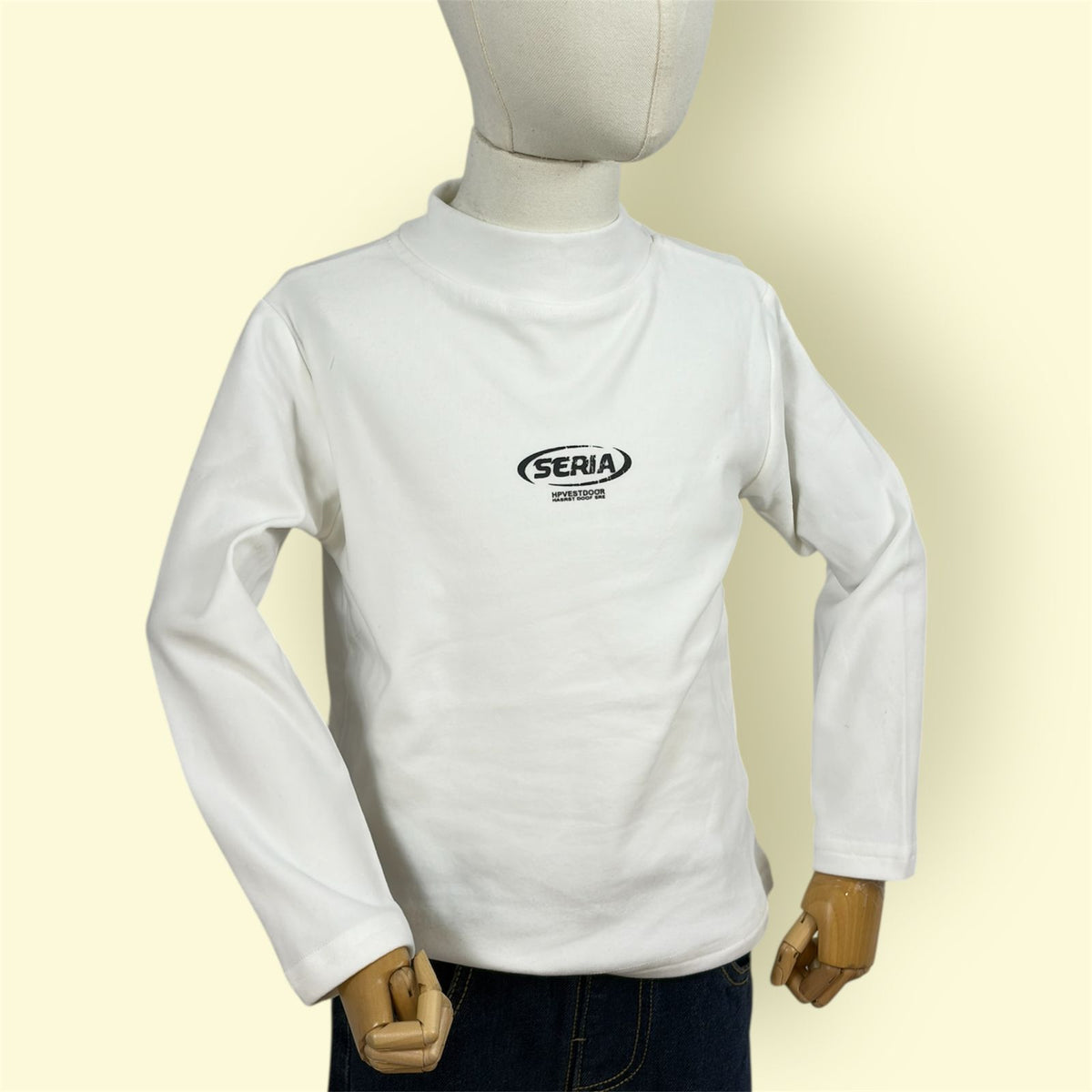 Kids White High Neck Printed Full Sleeve T-Shirt