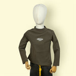 Olive Green Full Sleeve Kids T-Shirt with Printed Logo | Stylish Casual Top for Boys & Girls