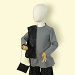 Stylish Girls 3-Piece Set – Grey Frill Top, Polka Dot Wide Pants & Black Leather Jacket