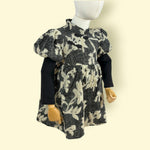 Elegant Black & Beige Puff-Sleeve Printed Frock