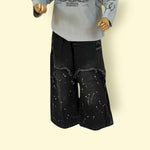 Unisex Black Distressed Wide-Leg Jeans with Paint Splatter Design